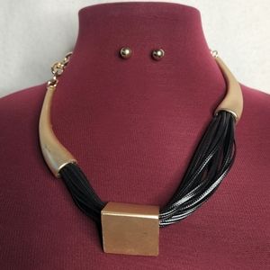 Sophia Collection Cork Statement Necklace & Earring Set – Matte Gold-Tone